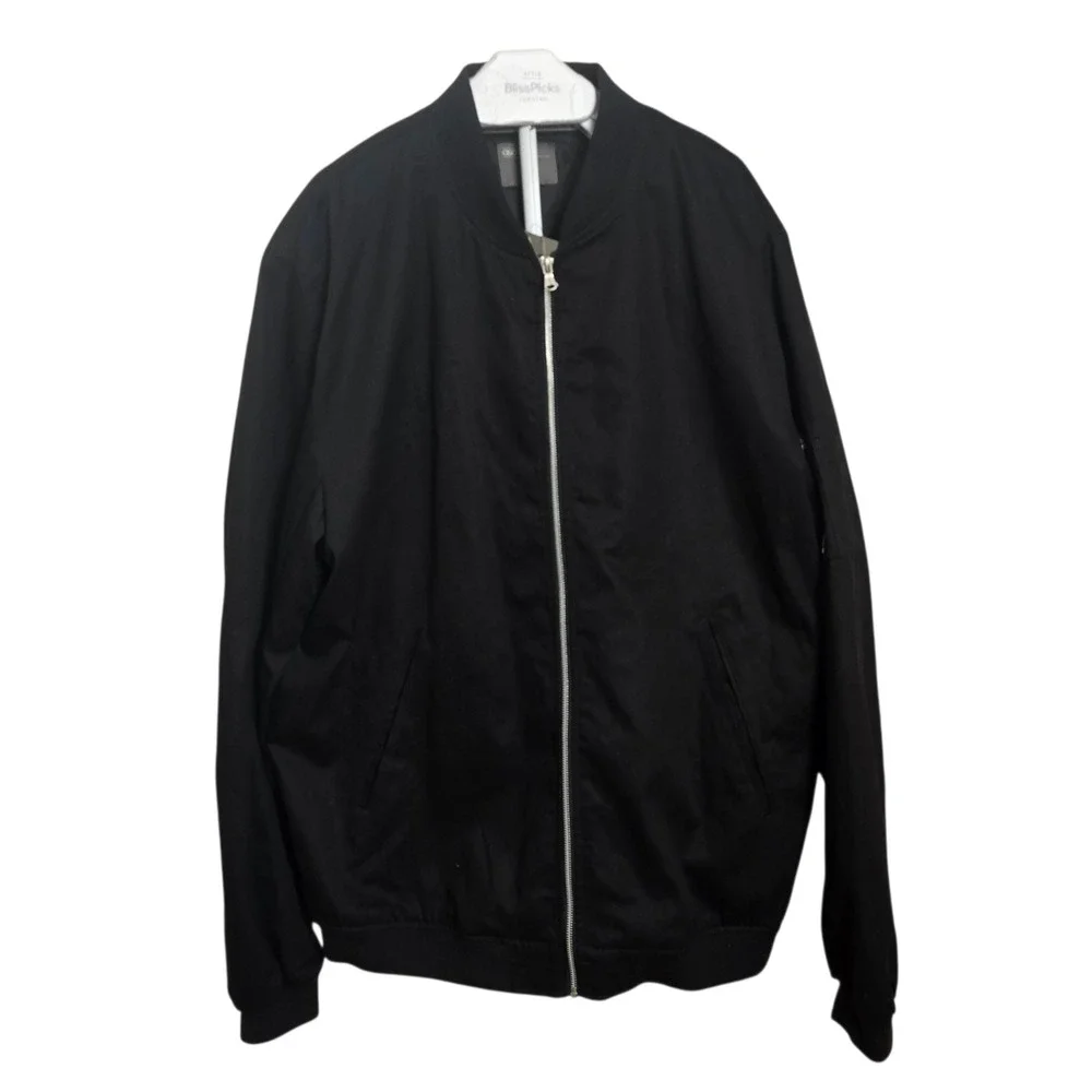 ASOS Black Twill Bomber Jacket 5XL Long‎ Zip Front Pockets Minimal Oversized Men